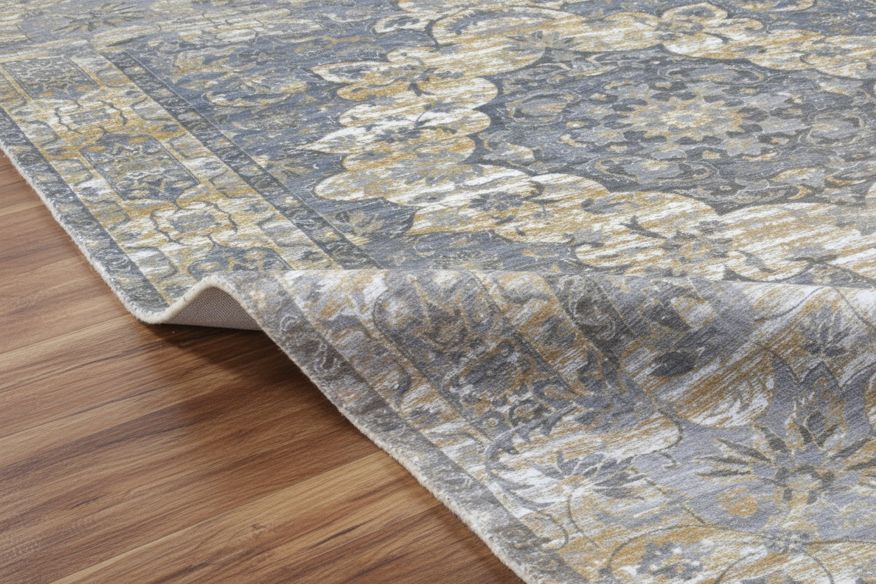 Enkay Vintage Style Medallion Slate Blue Persian Style  Mosern Oriental Area Rug   9122602090645