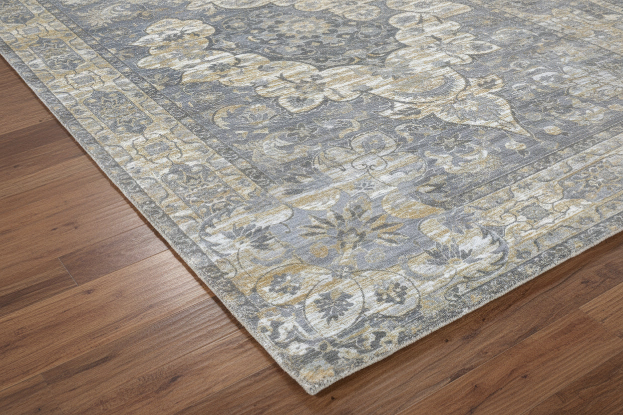 Enkay Vintage Style Medallion Slate Blue Persian Style  Mosern Oriental Area Rug   9122602090645