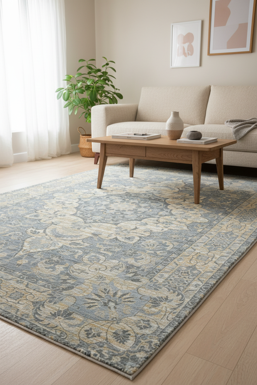 Enkay Vintage Style Medallion Slate Blue Persian Style  Mosern Oriental Area Rug   9122602090645