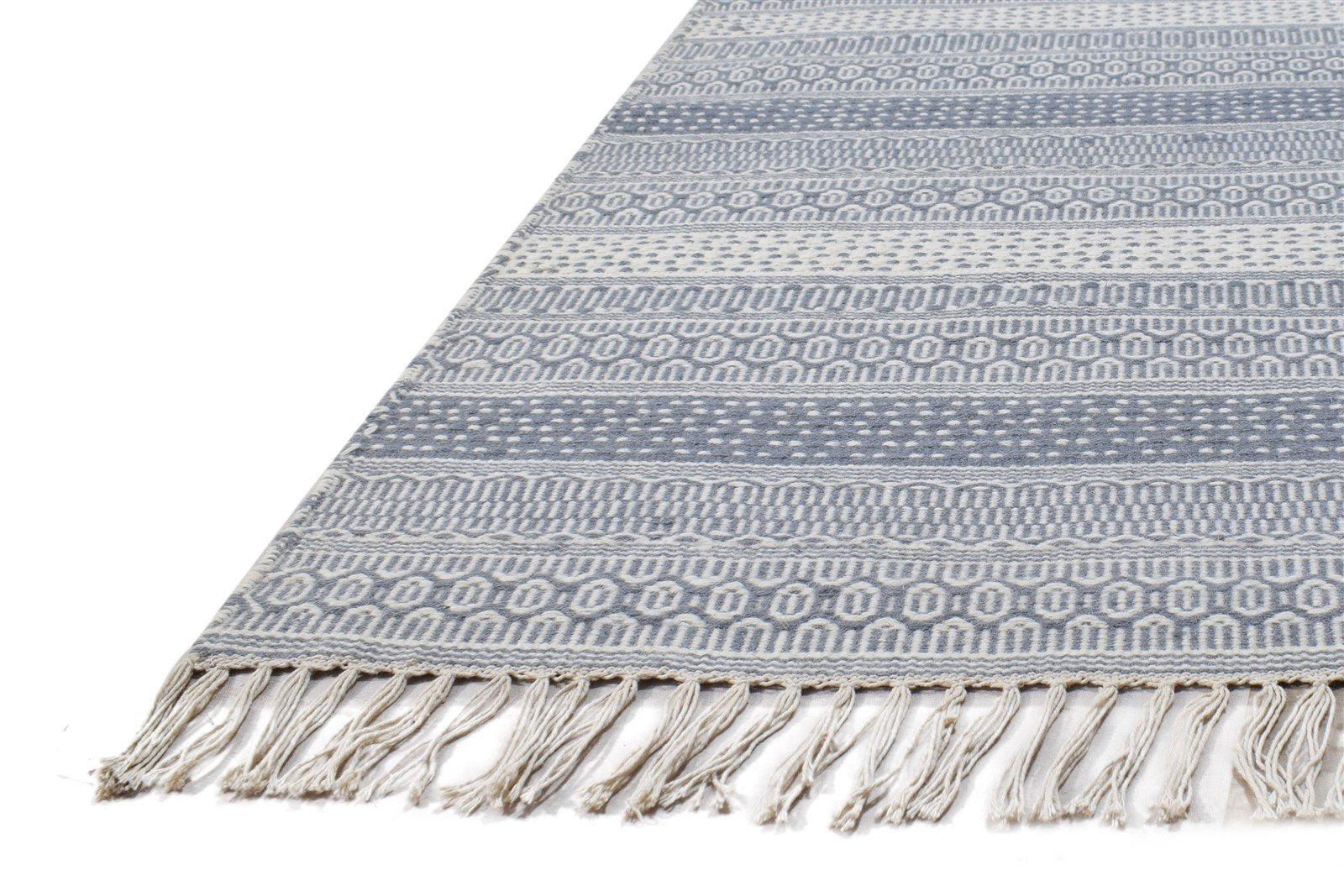 Eolande Grey Wool Rug 6' X 8' Modern Dhurrie Scandinavian Striped   7865035587733
