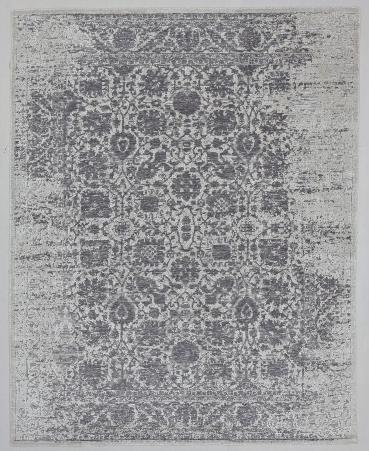 Eroded Floral Loom Knotted Charcoal Gray Area Rug - Vintage Revival Distressed Style Rug   9176264310933