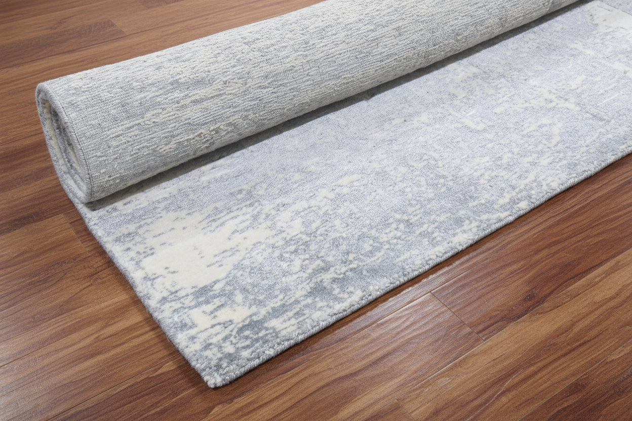 Erosion Abstract Hand Loom Knotted Rug – Deep Slate Blue Modern Hamdmade Rug   9175628185749