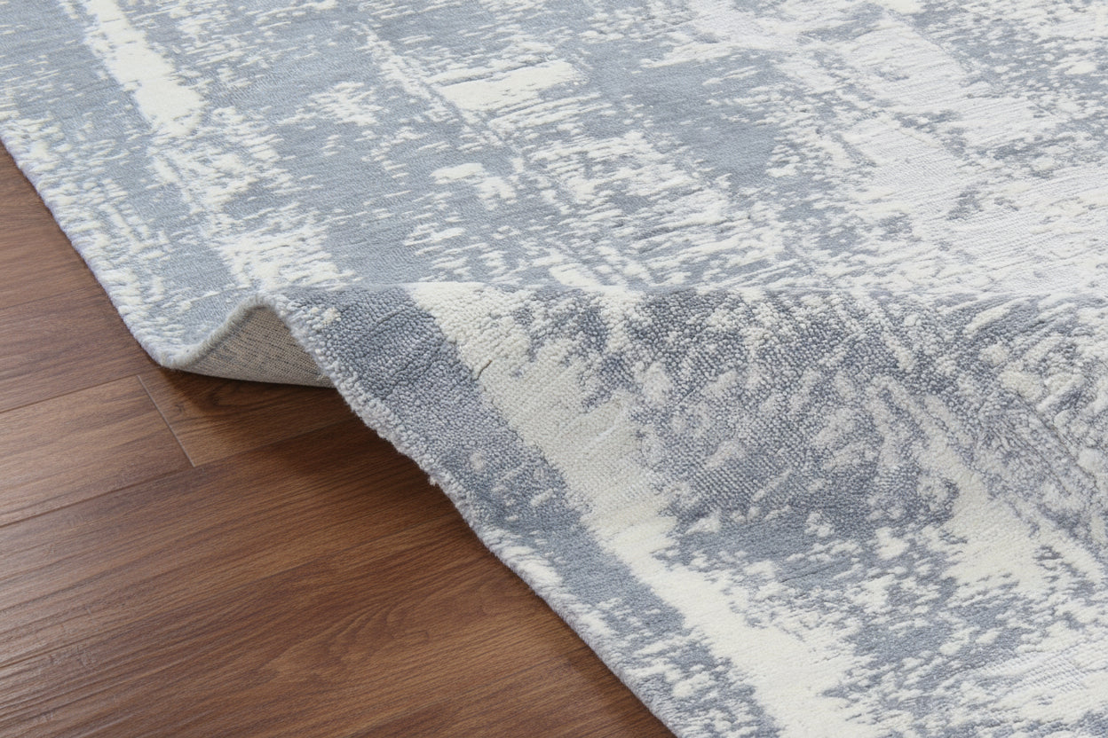 Erosion Abstract Hand Loom Knotted Rug – Deep Slate Blue Modern Hamdmade Rug   9175628185749
