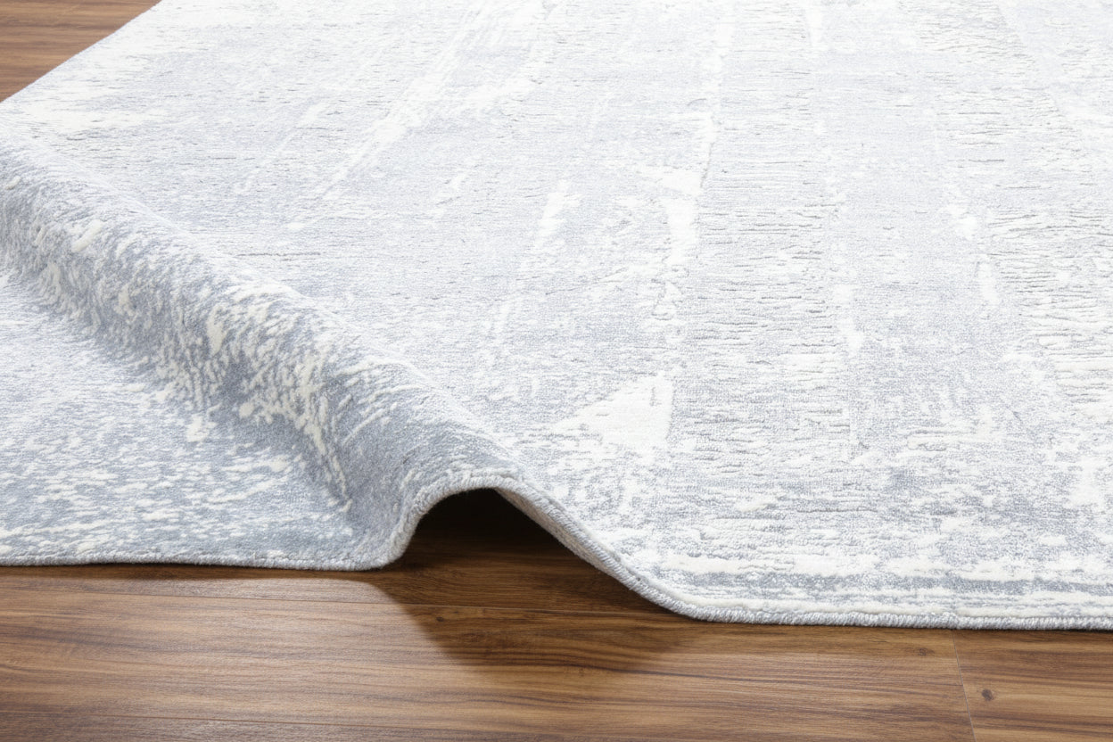 Erosion Abstract Hand Loom Knotted Rug – Deep Slate Blue Modern Hamdmade Rug   9175628185749