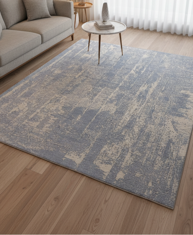 Erosion Abstract Hand Loom Knotted Rug – Deep Slate Blue Modern Hamdmade Rug   9175628185749