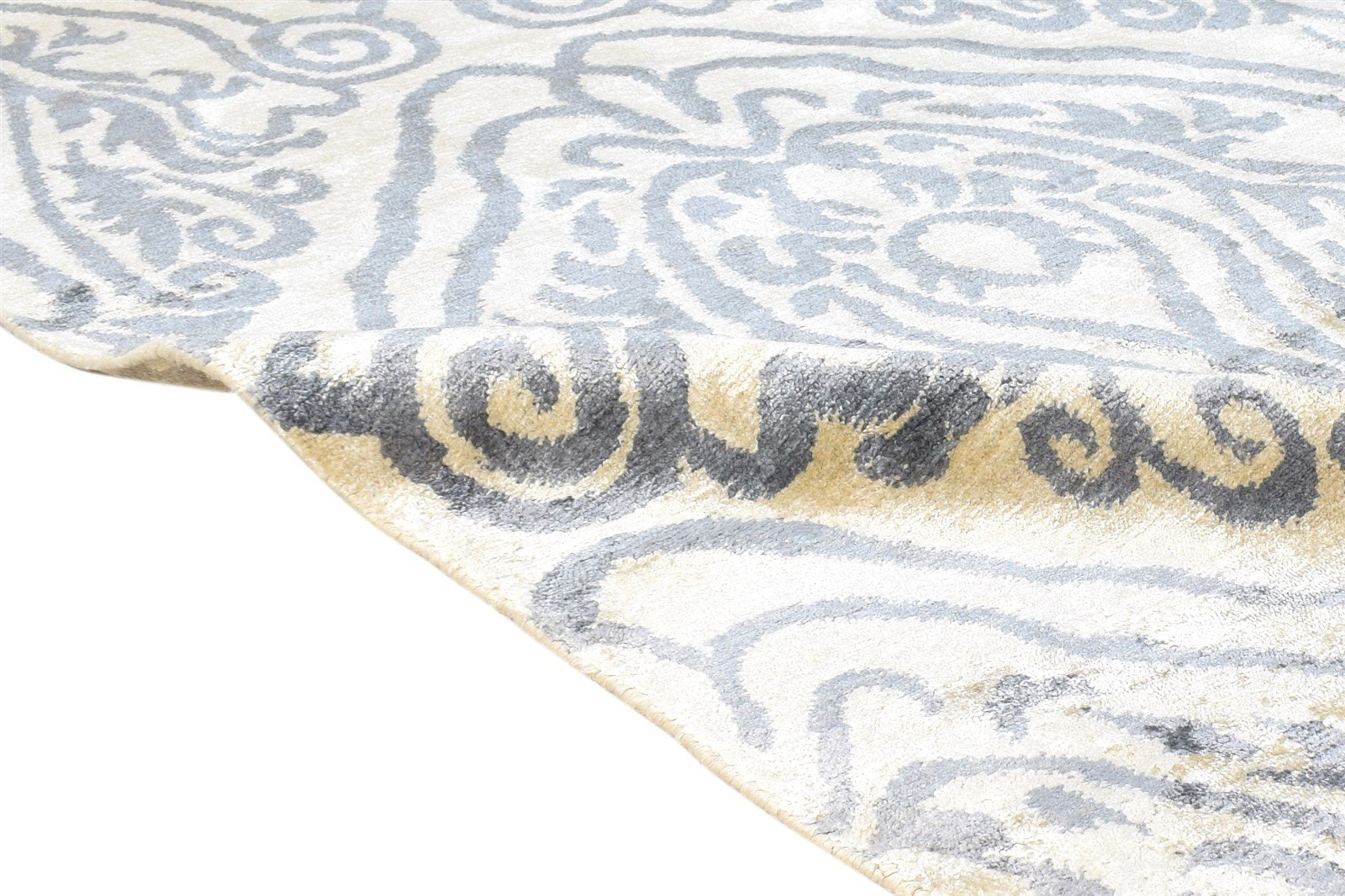 Estelle Silk Cream Rug 6' X 9' Modern Hand Knotted European Damask   7865067372693