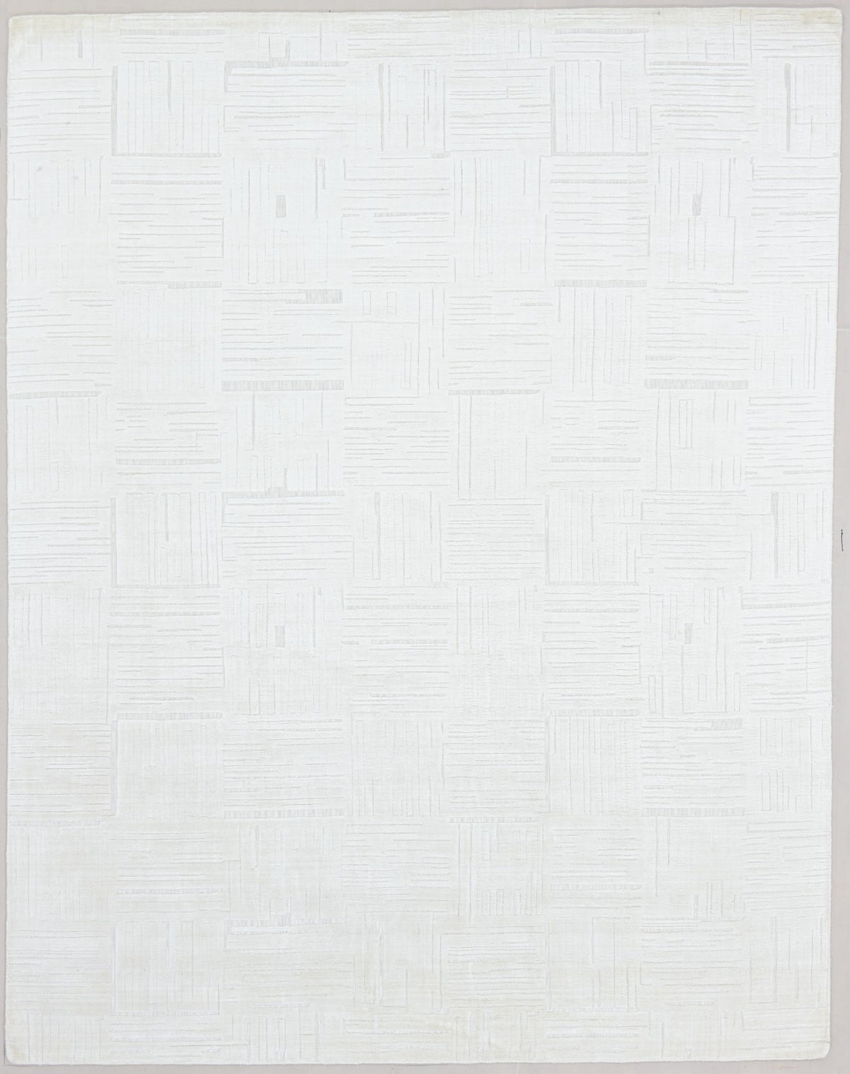 Etched Grid Handmade Ivory Off-White Plaids Area Rug – Modern Geometric Loom Knotted Wool Silk Rug   9175590666389