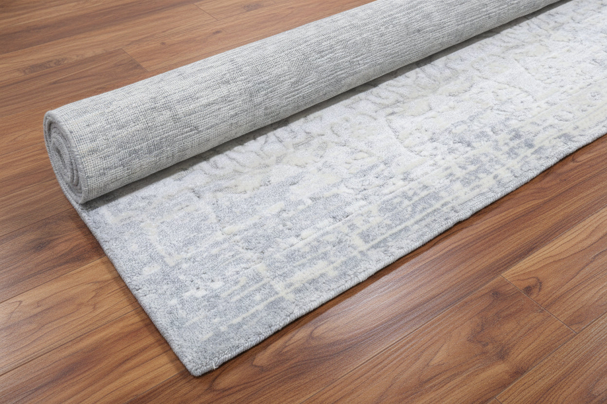 Ethereal Mist Handmade Loom Knotted Linear Modern Area Rug – Blue & Silver   9175554031765