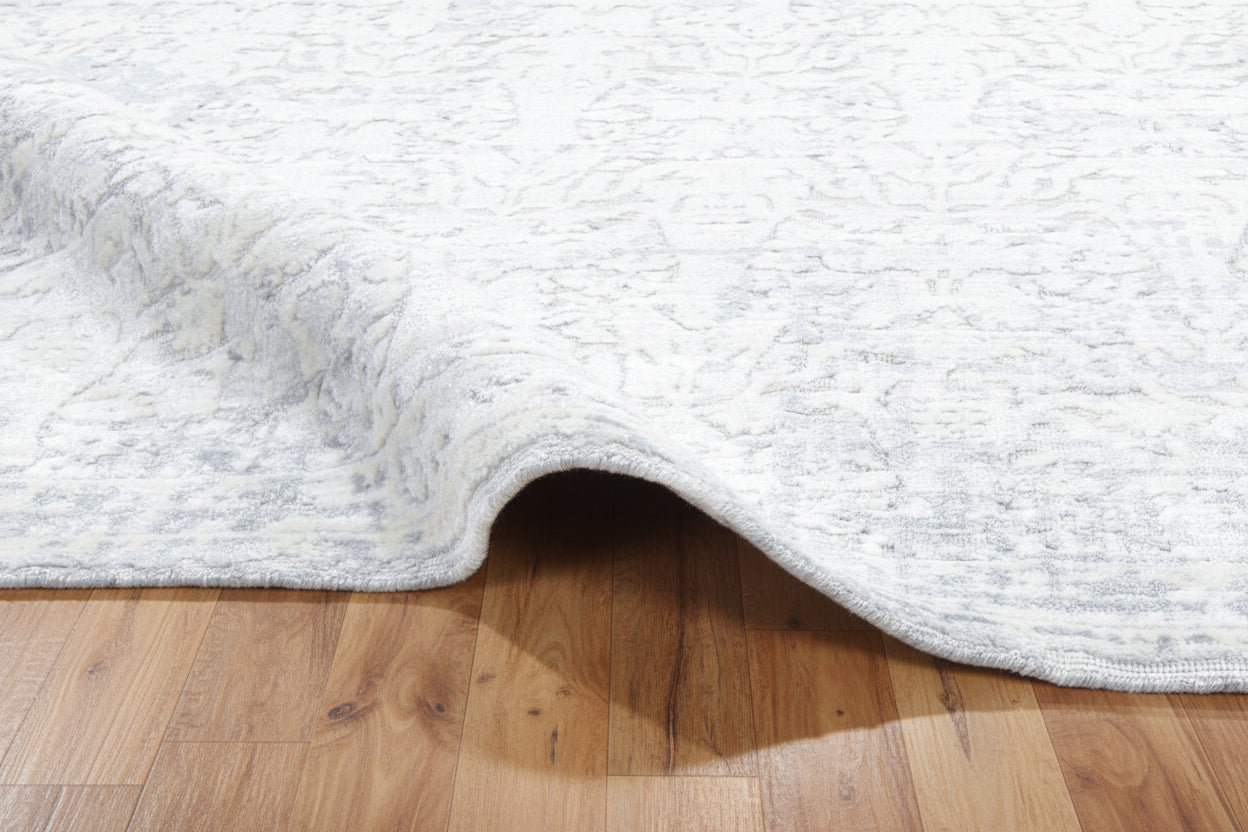 Ethereal Mist Handmade Loom Knotted Linear Modern Area Rug – Blue & Silver   9175554031765