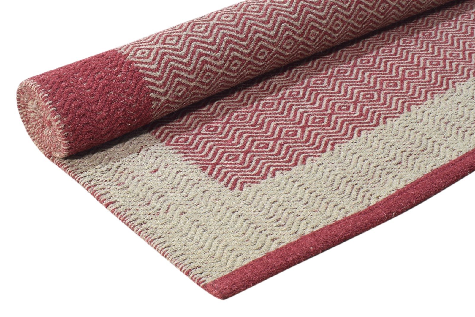 Evangelin Red Wool Rug 4' X 6' Modern Dhurrie Scandinavian Bordered   7864672092309