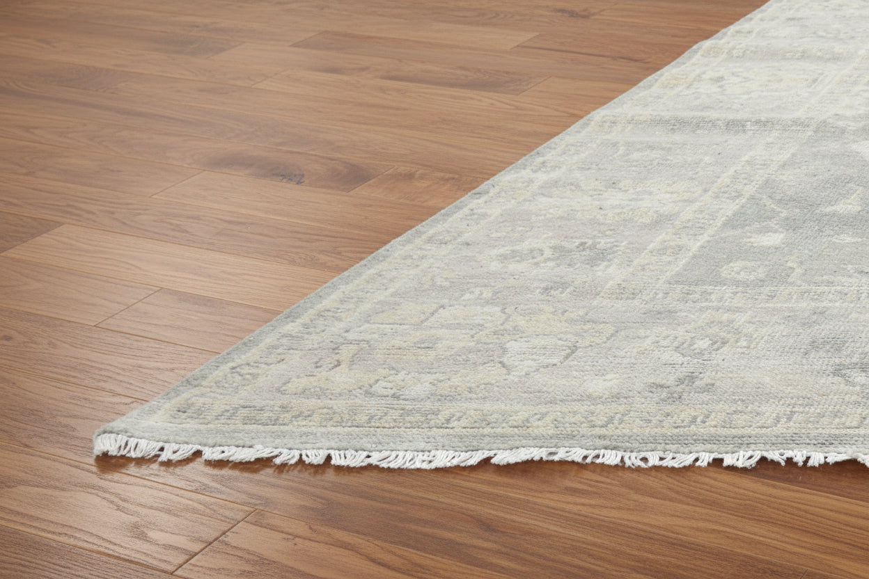 Everly Hand-Knotted Oushak Persian Style Rug – Muted Slate Gray & Beige Floral Area Rug   9193489760405