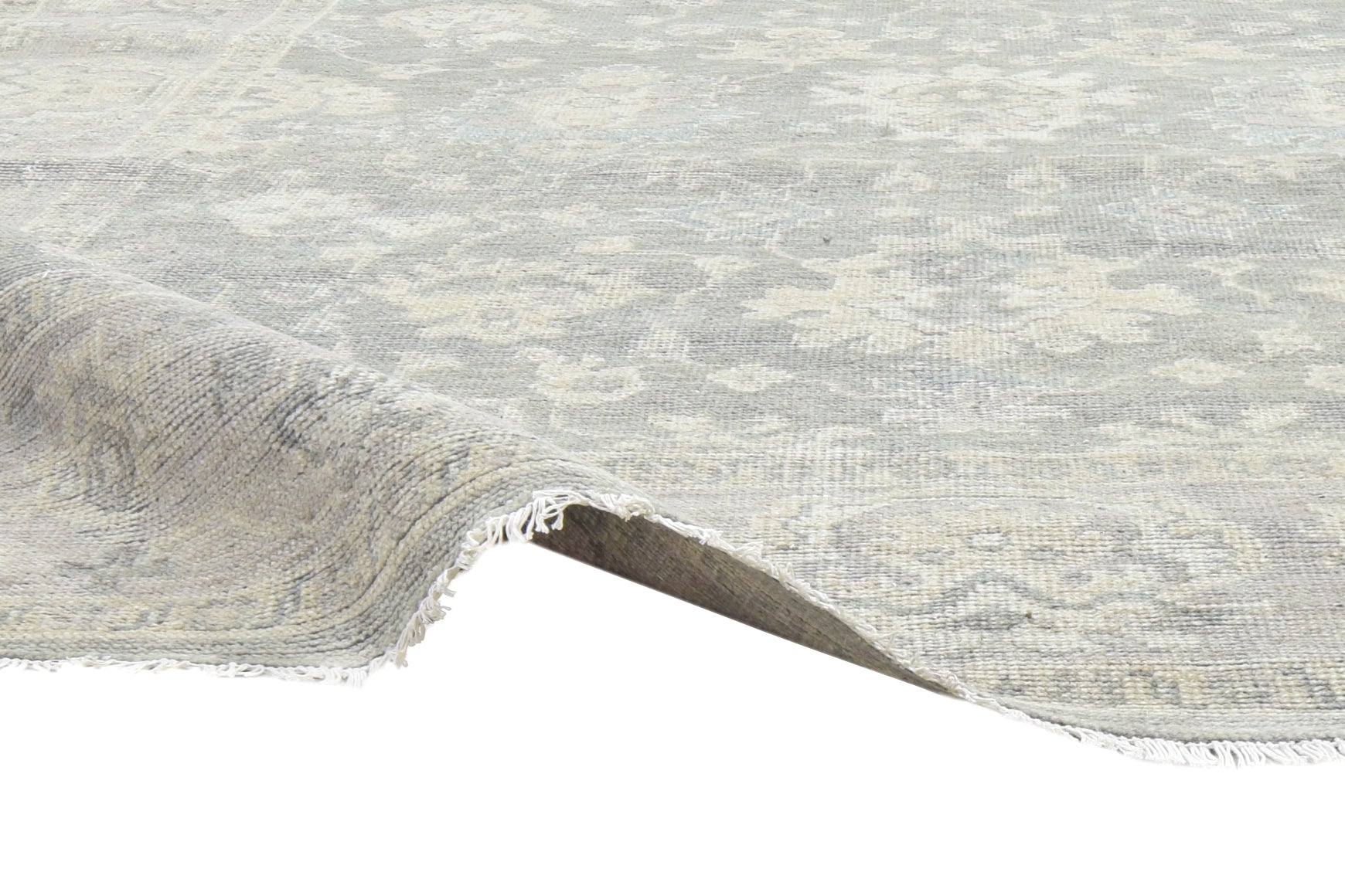 Everly Hand-Knotted Oushak Persian Style Rug – Muted Slate Gray & Beige Floral Area Rug   9193489760405