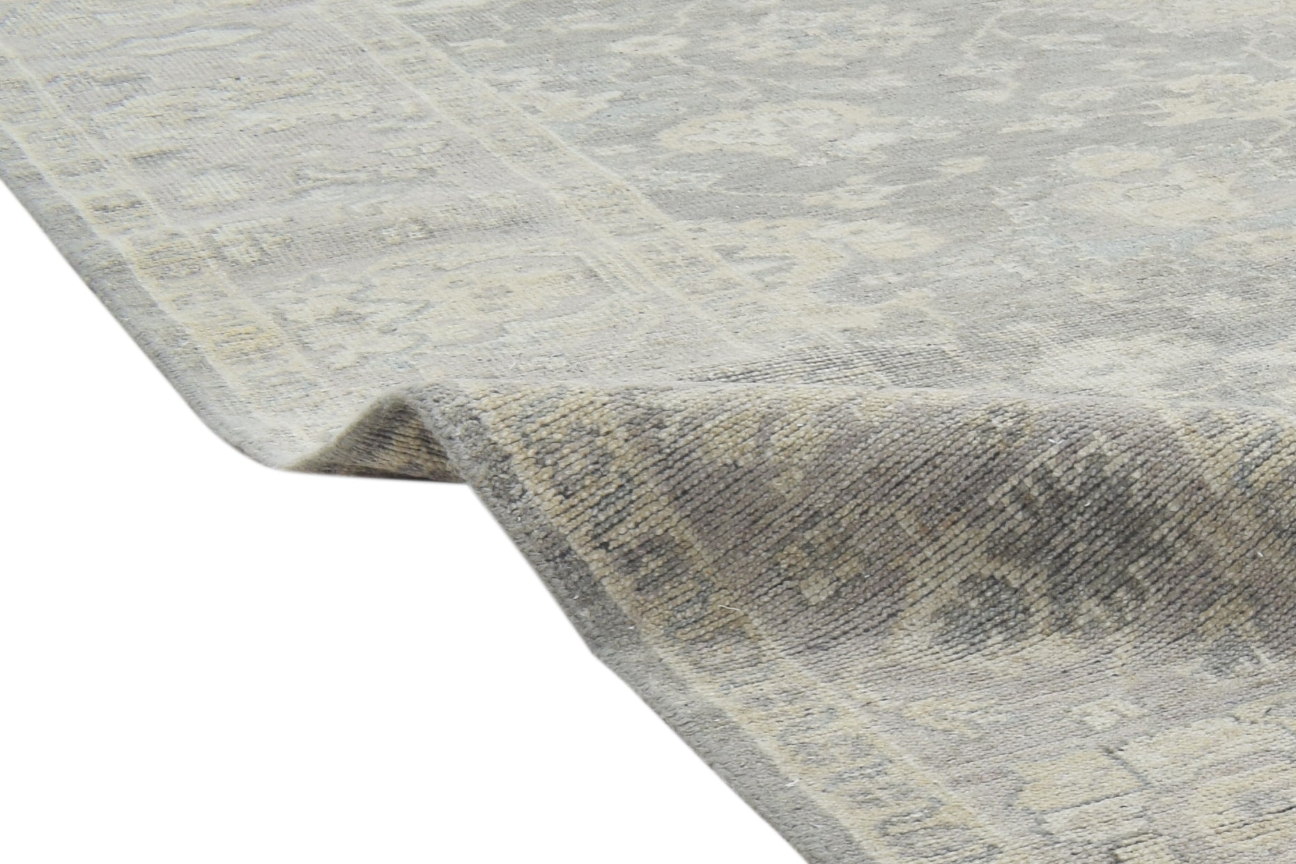 Everly Hand-Knotted Oushak Persian Style Rug – Muted Slate Gray & Beige Floral Area Rug   9193489760405