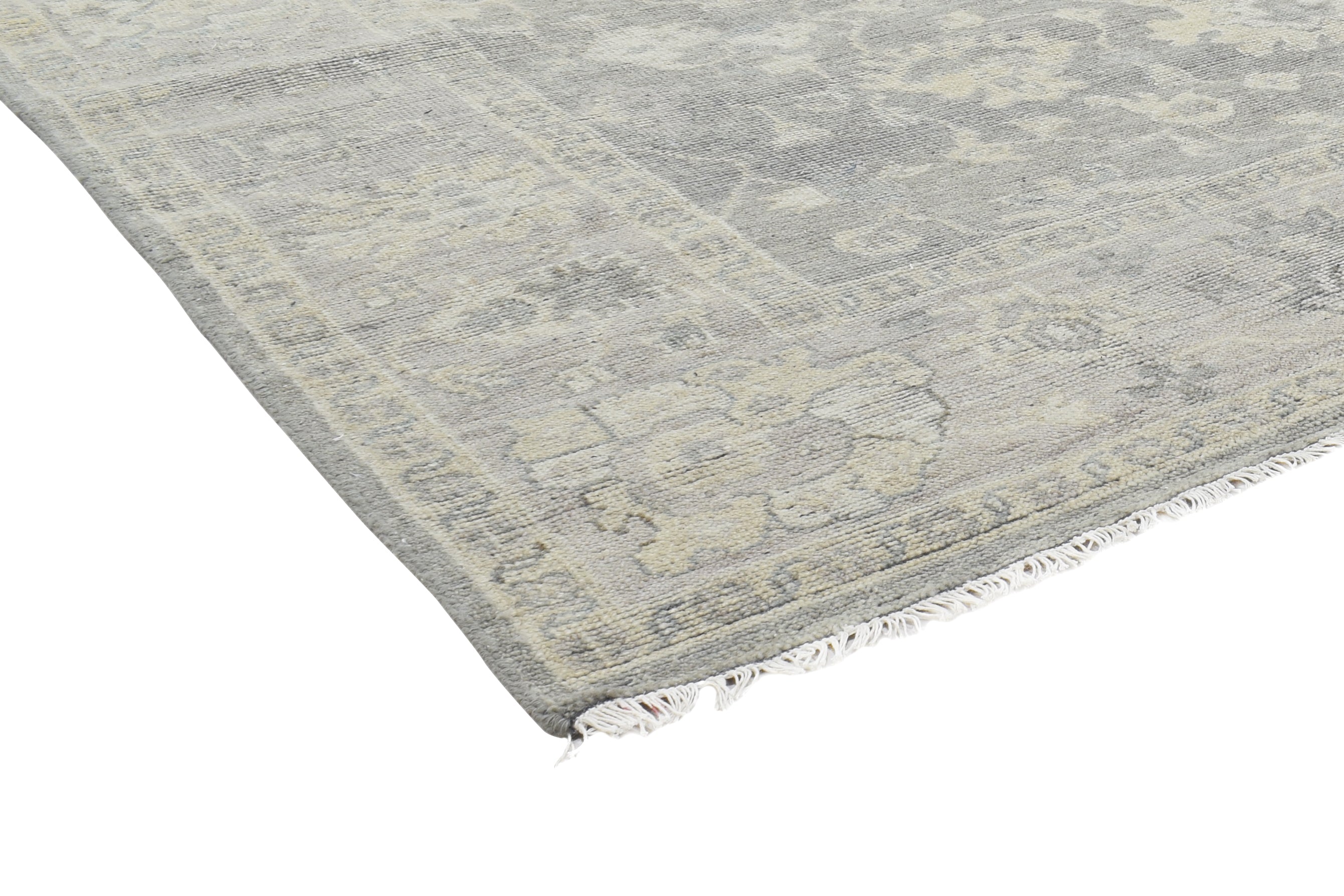 Everly Hand-Knotted Oushak Persian Style Rug – Muted Slate Gray & Beige Floral Area Rug   9193489760405