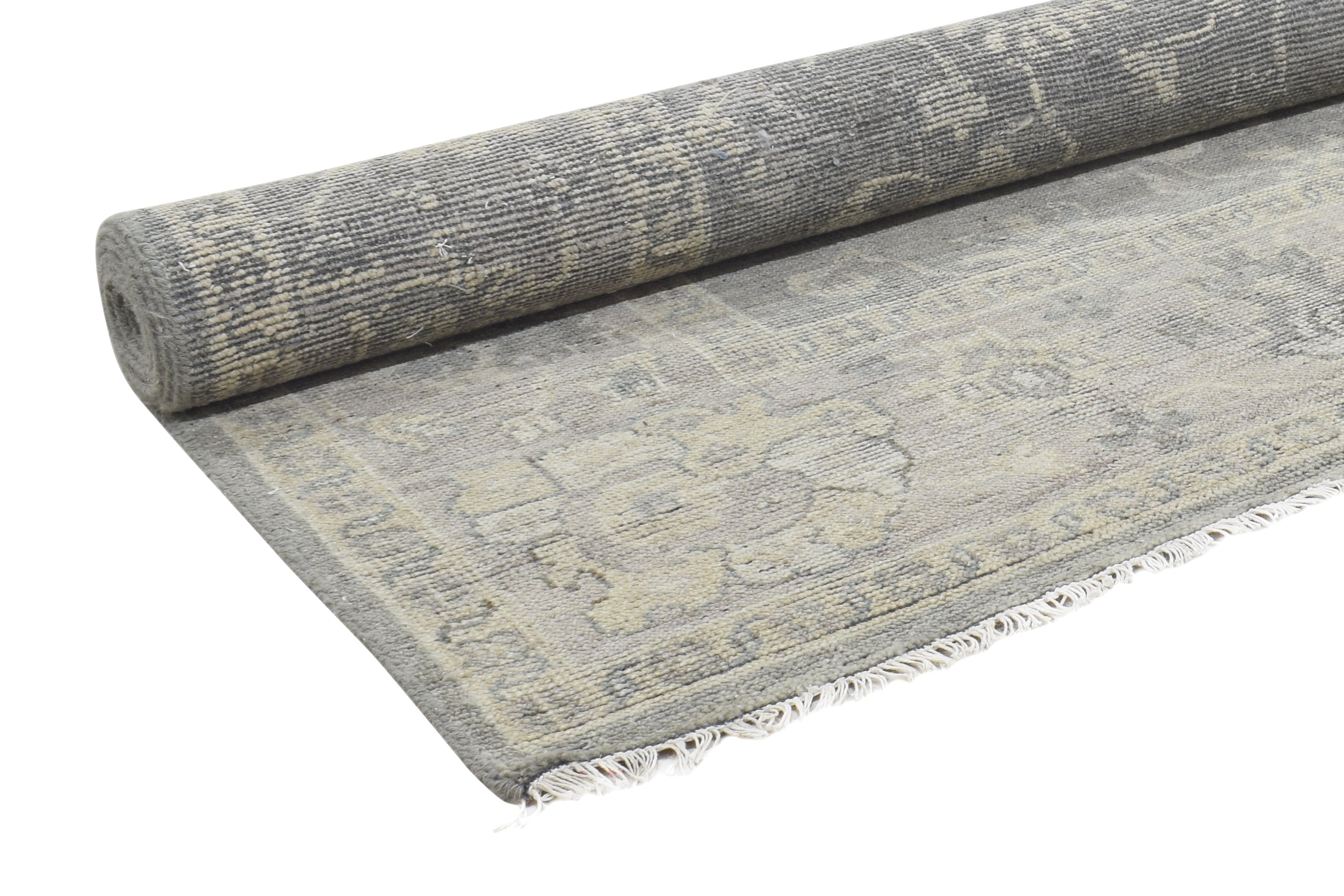 Everly Hand-Knotted Oushak Persian Style Rug – Muted Slate Gray & Beige Floral Area Rug   9193489760405