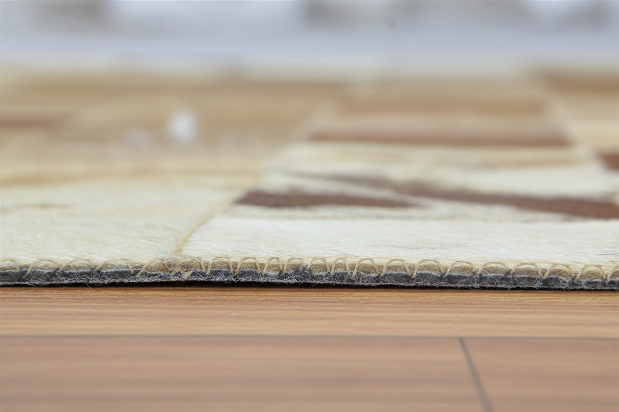 Evie Handmade Leather Brown Checkerboard Rug | Modern Patchwork Checkered Border Rug   7864582406293