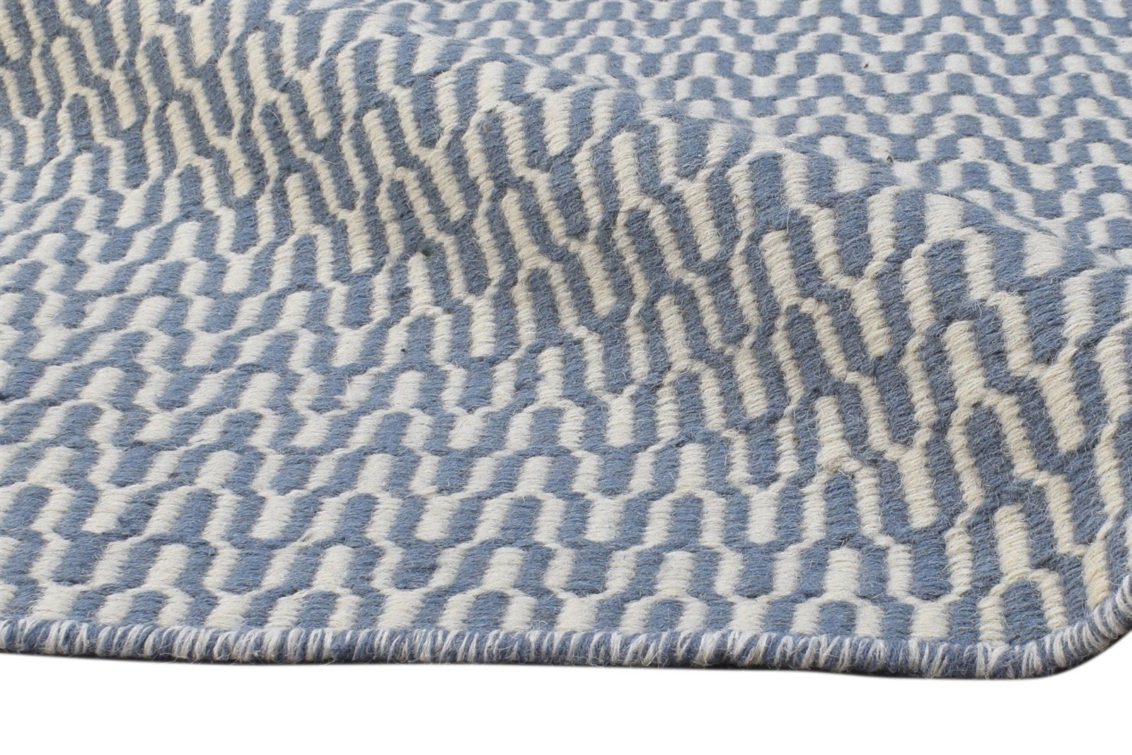 Flatweave Blue Wool Rug 6' X 9' Modern Scandinavian Chevron Large Carpet   7864815419541
