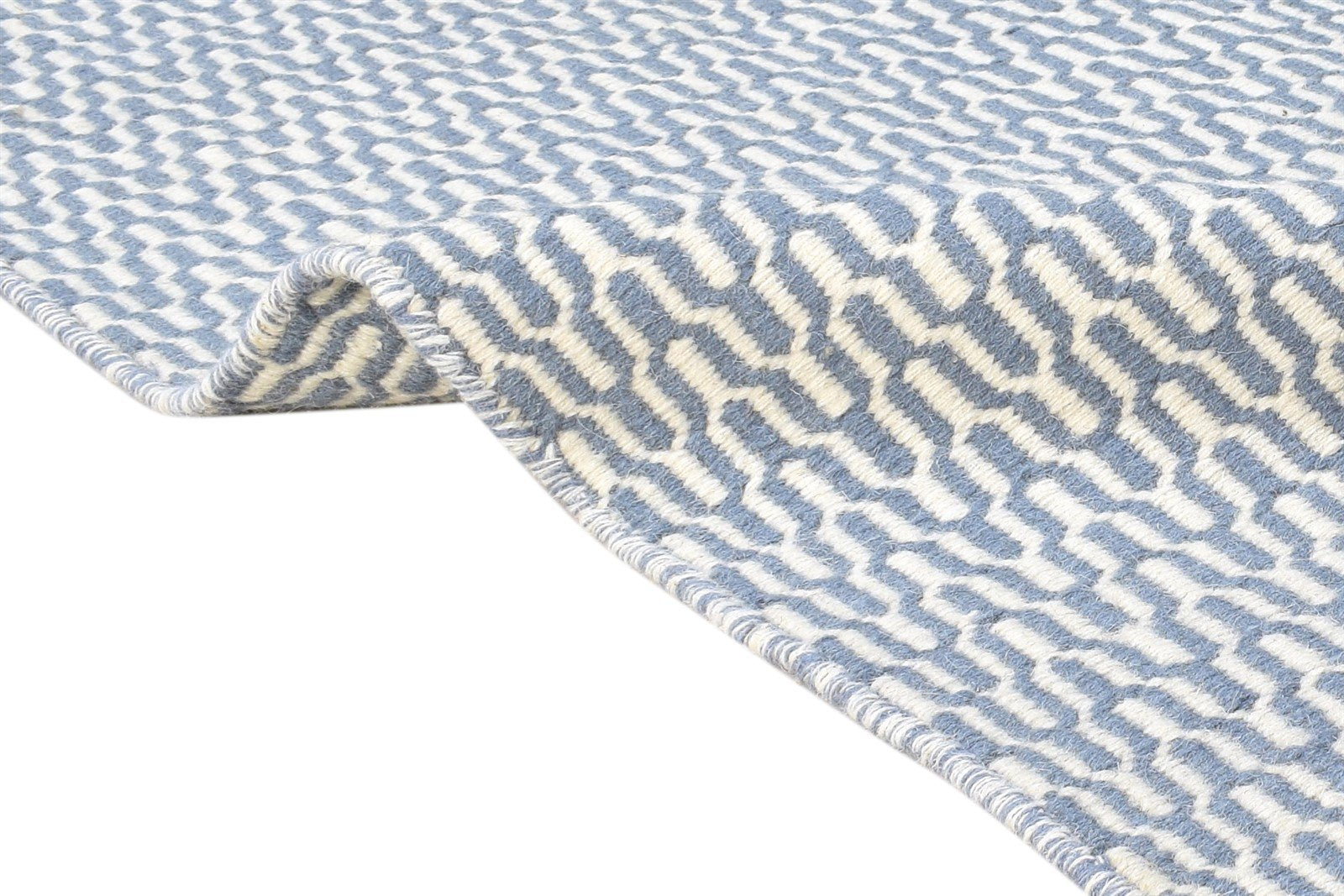 Flatweave Blue Wool Rug 6' X 9' Modern Scandinavian Chevron Large Carpet   7864815419541