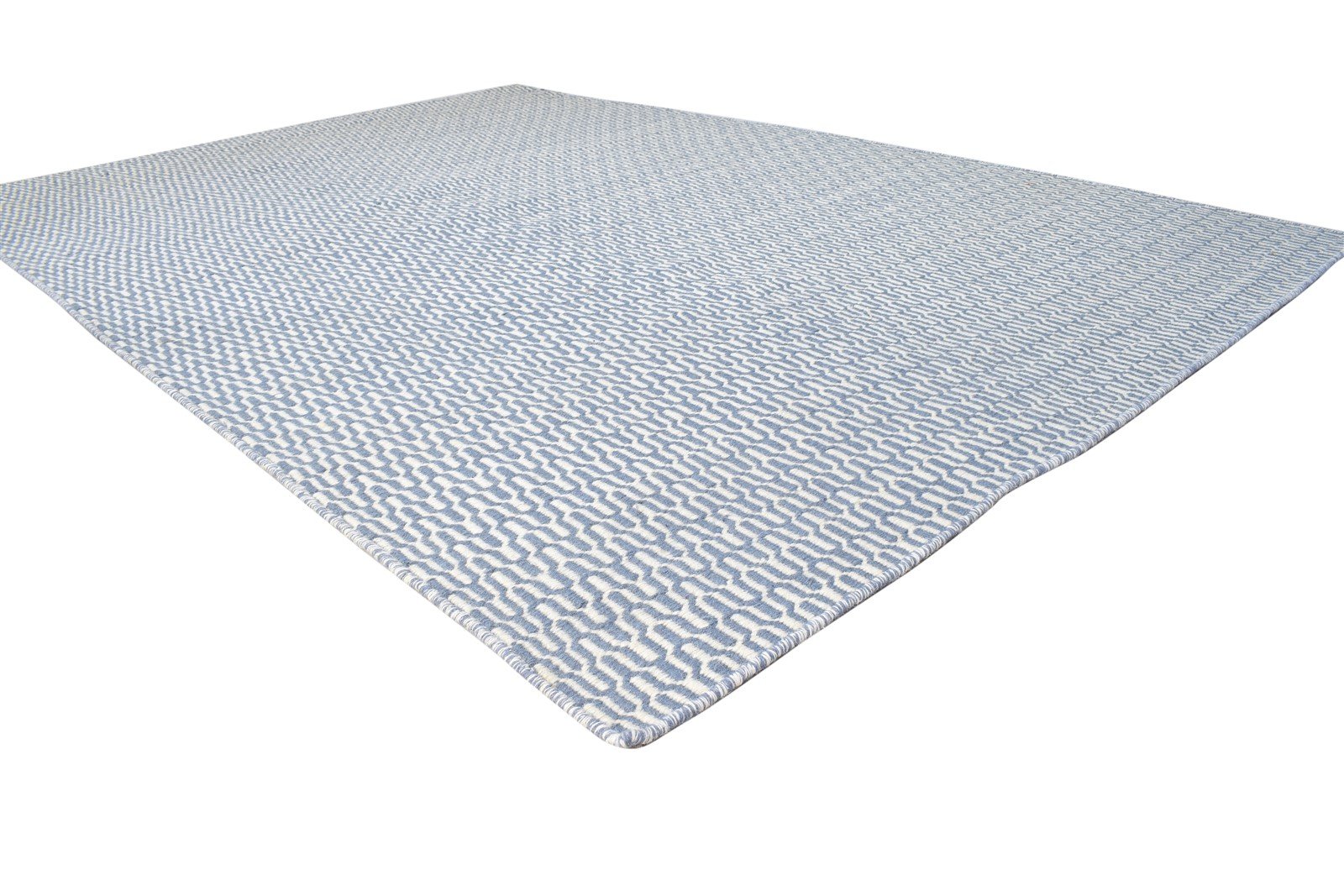 Flatweave Blue Wool Rug 6' X 9' Modern Scandinavian Chevron Large Carpet   7864815419541