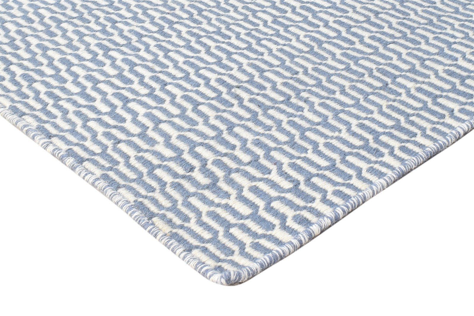 Flatweave Blue Wool Rug 6' X 9' Modern Scandinavian Chevron Large Carpet   7864815419541