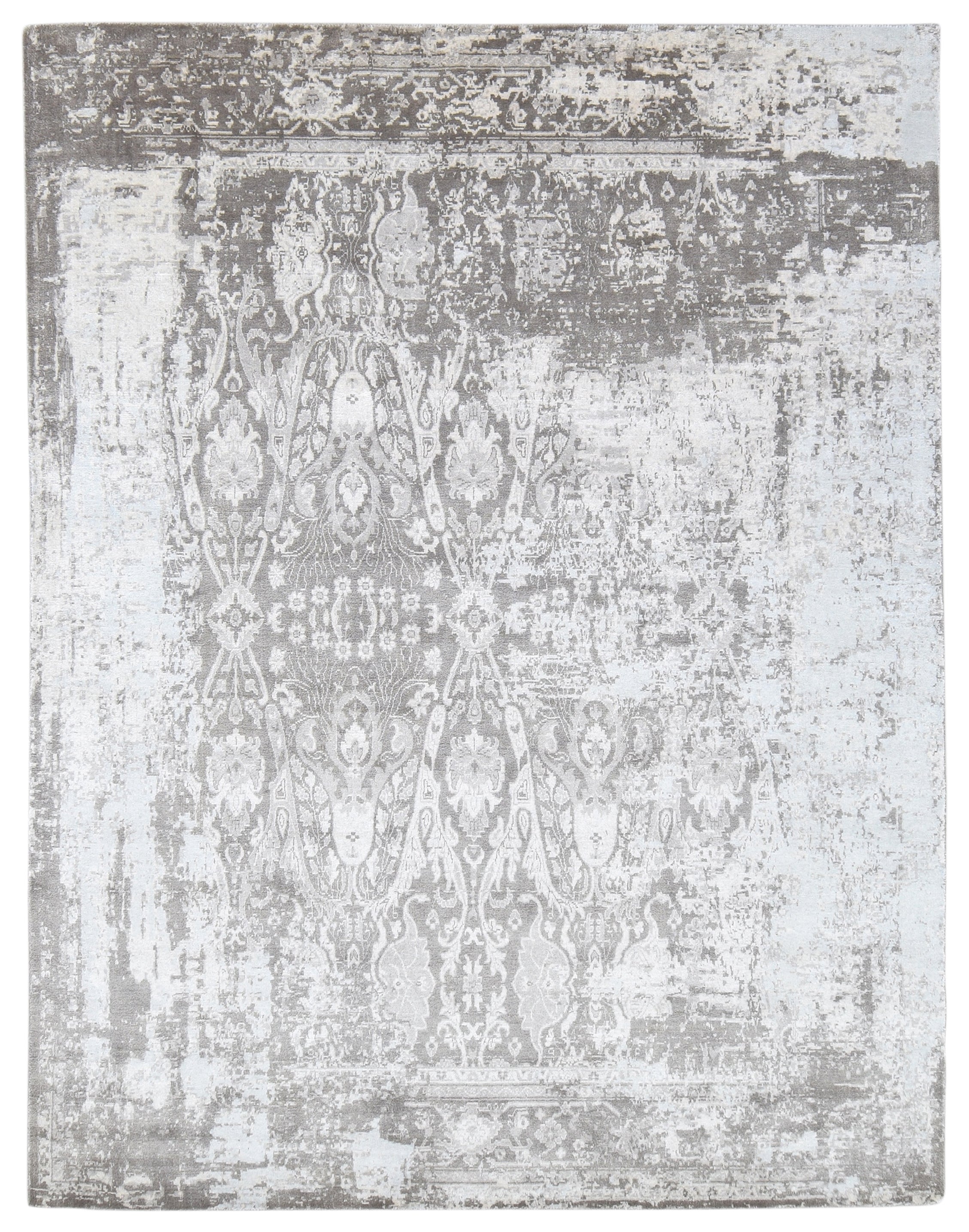 Foxen Abstract Handmade Loom Knotted Brown Gray Luxury Silk Like Viscose Wool Rug   9015874322581