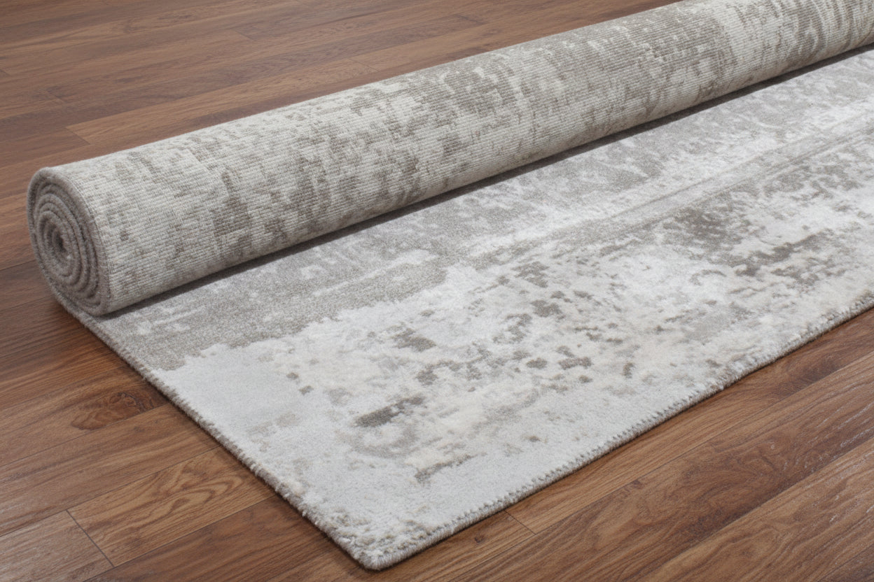 Foxen Abstract Handmade Loom Knotted Brown Gray Luxury Silk Like Viscose Wool Rug   9015874322581