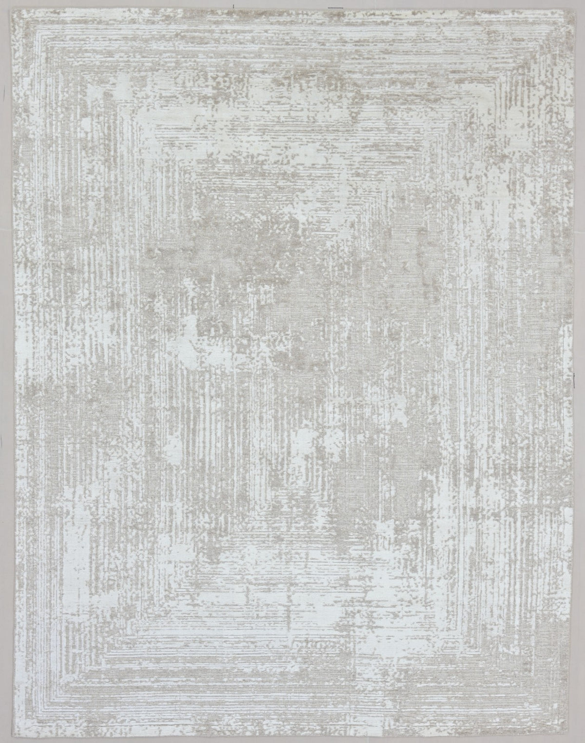 Framify Geometric Handmade Linear Rug – Beige Hand Loom Knotted Layered Border Rug   9176297308309