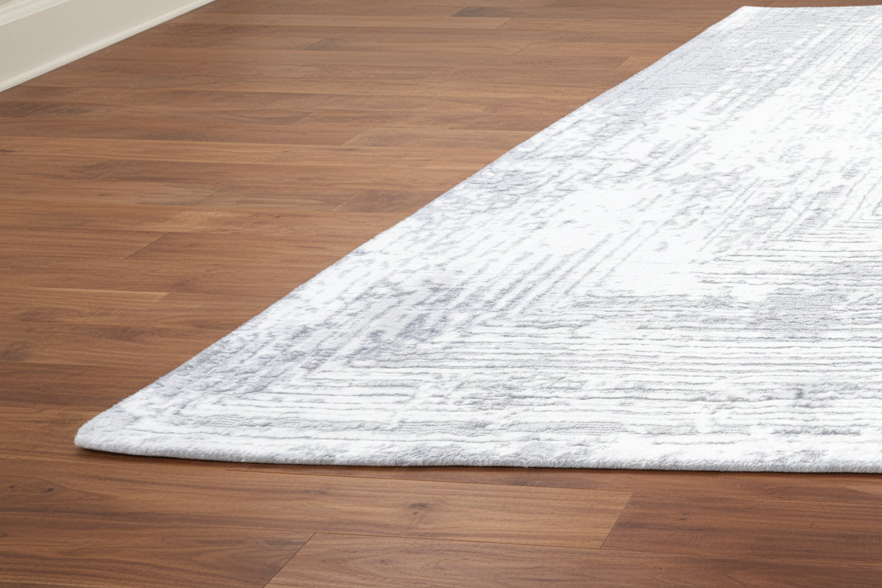 Framify Geometric Handmade Linear Rug – Gray & Silver Hand Loom Knotted Bordered Rug   9176270471317