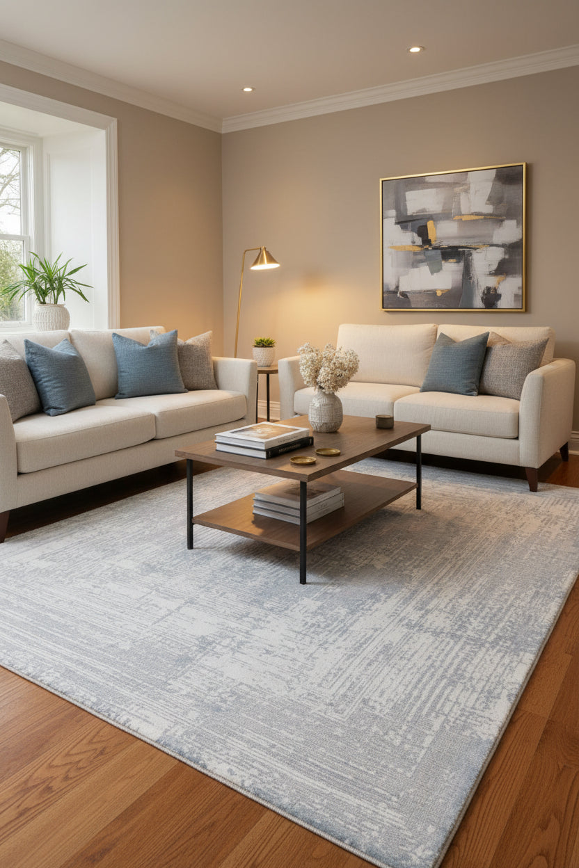 Framify Geometric Handmade Linear Rug – Gray & Silver Hand Loom Knotted Bordered Rug   9176270471317