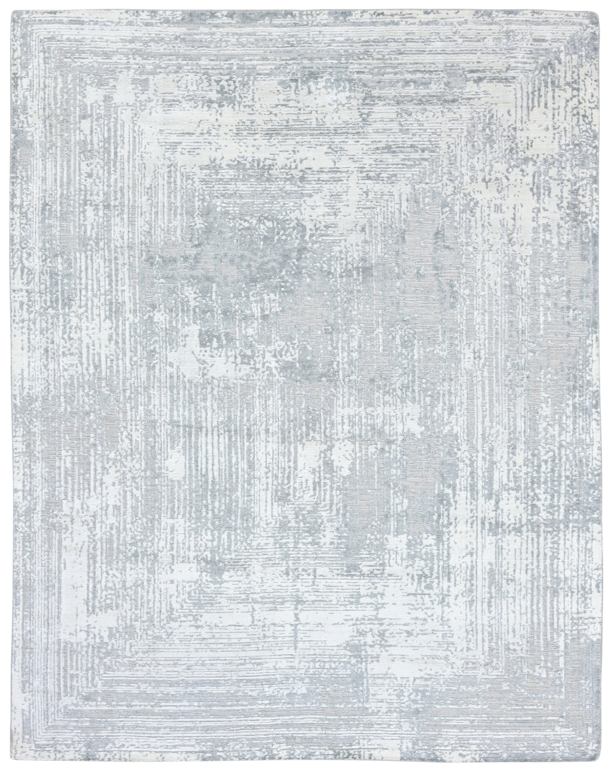 Framify Geometric Handmade Linear Rug – Gray & Silver Hand Loom Knotted Bordered Rug   9176270471317