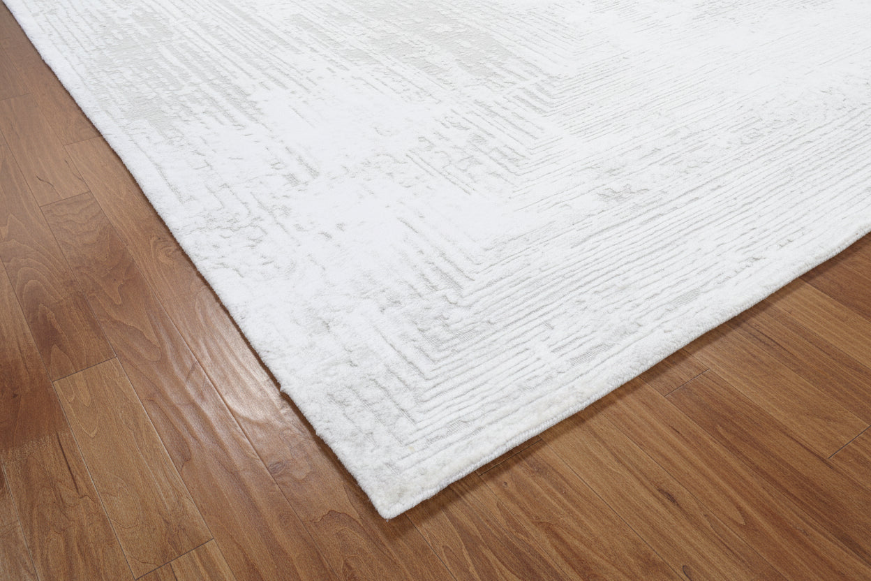 Framify Geometric Handmade Linear Rug – Ivory & Beige Hand Loom Knotted Bordered Rug   9176245797013