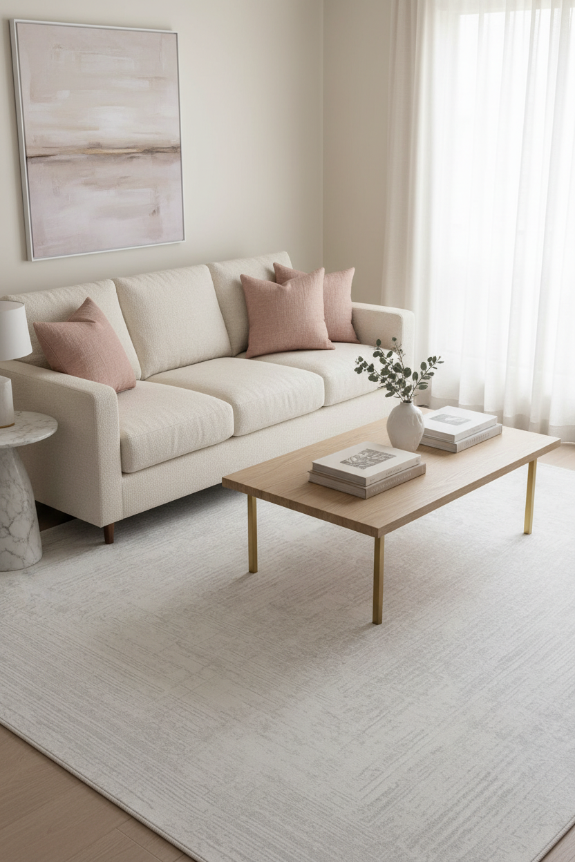 Framify Geometric Handmade Linear Rug – Ivory & Beige Hand Loom Knotted Bordered Rug   9176245797013