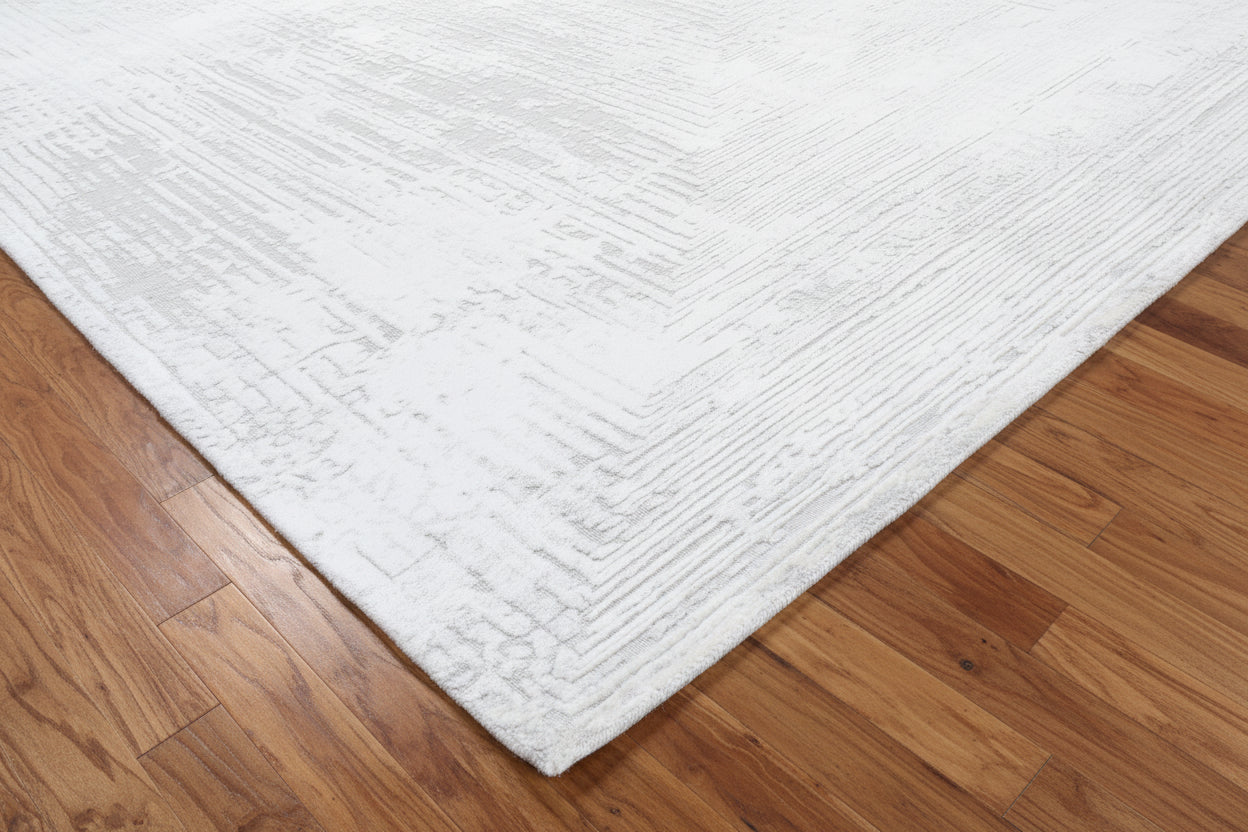 Framify Silver Handmade Linear Rug – Ivory & Gray Hand Loom Knotted Bordered Rug   9176284004501
