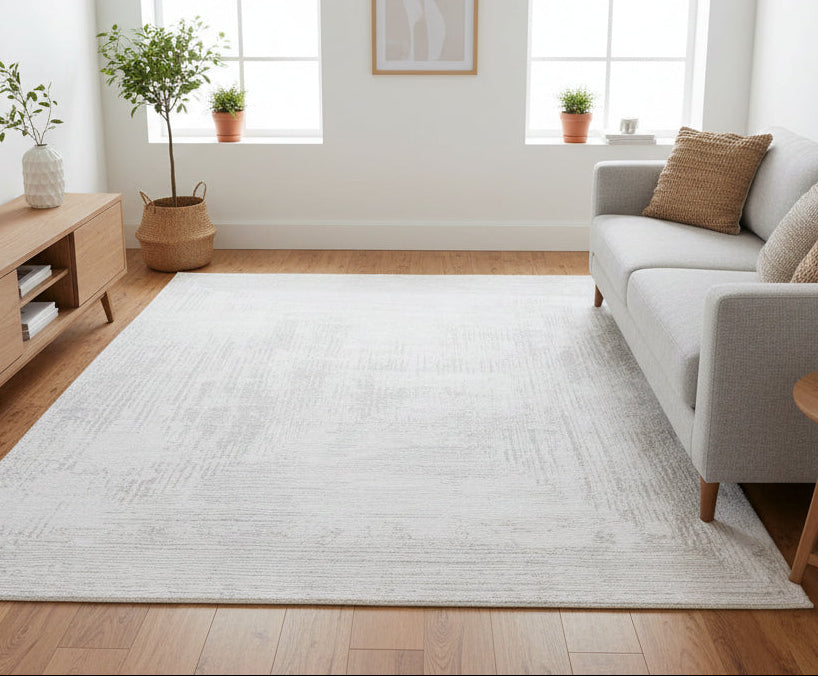 Framify Silver Handmade Linear Rug – Ivory & Gray Hand Loom Knotted Bordered Rug   9176284004501