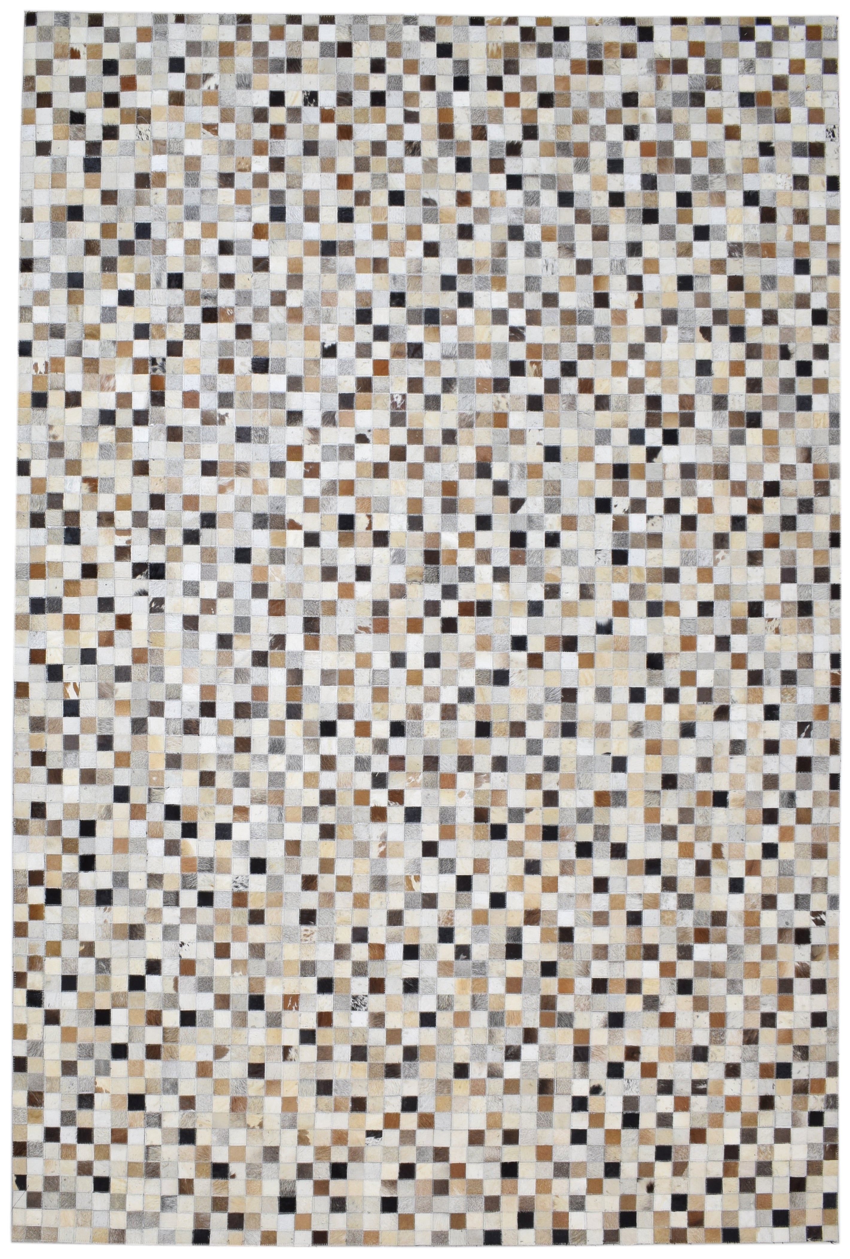 Giselle Handmade Leather Brown Checkerboard Rug | Modern Patchwork Cowhide Area Rug   9060499751061