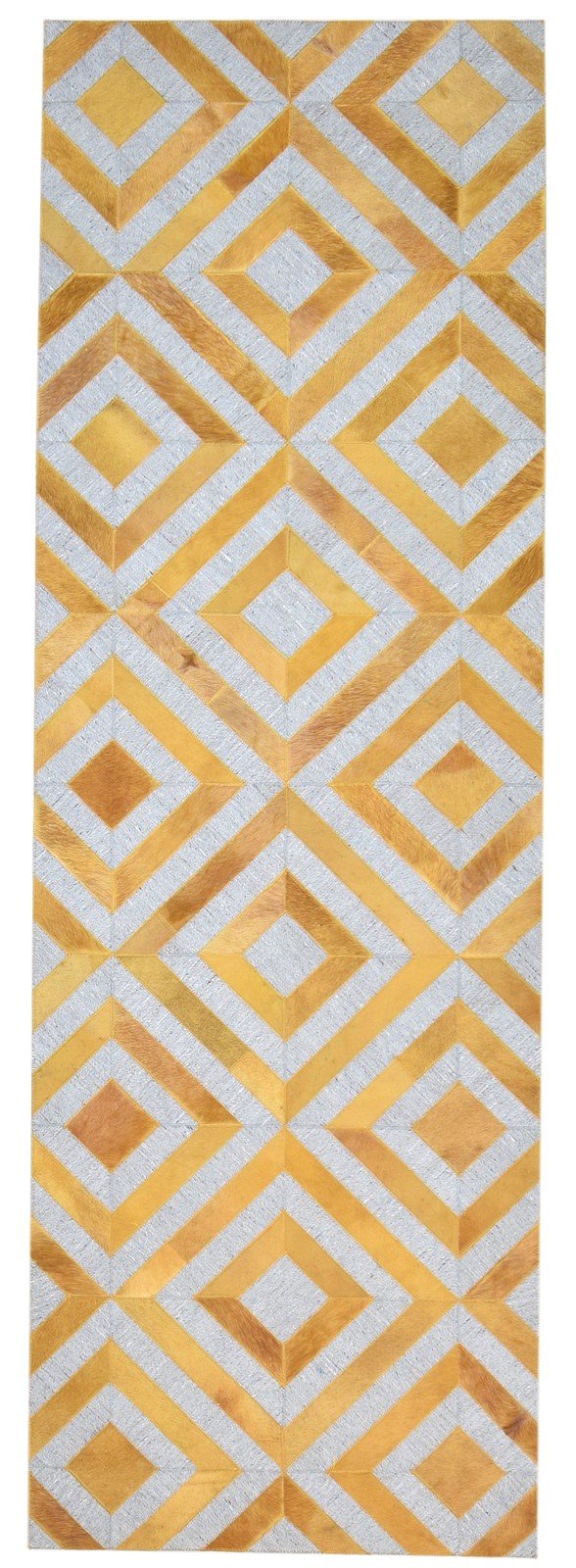 Gold Leather / Cotton Rug 3X9 Modern Hand Woven Moroccan Diamond Small Runner   7864364204181