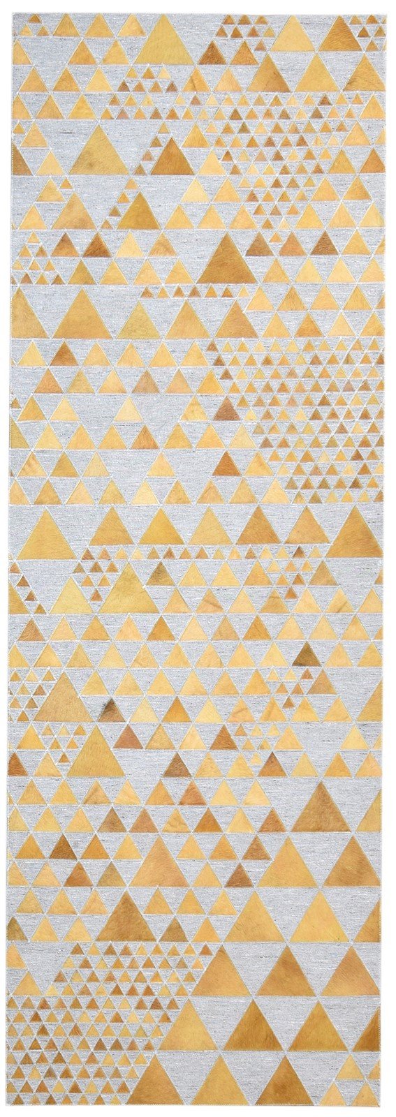 Gold Leather / Cotton Rug 3X9 Modern Hand Woven Scandinavian Triangles Small   7864511398037