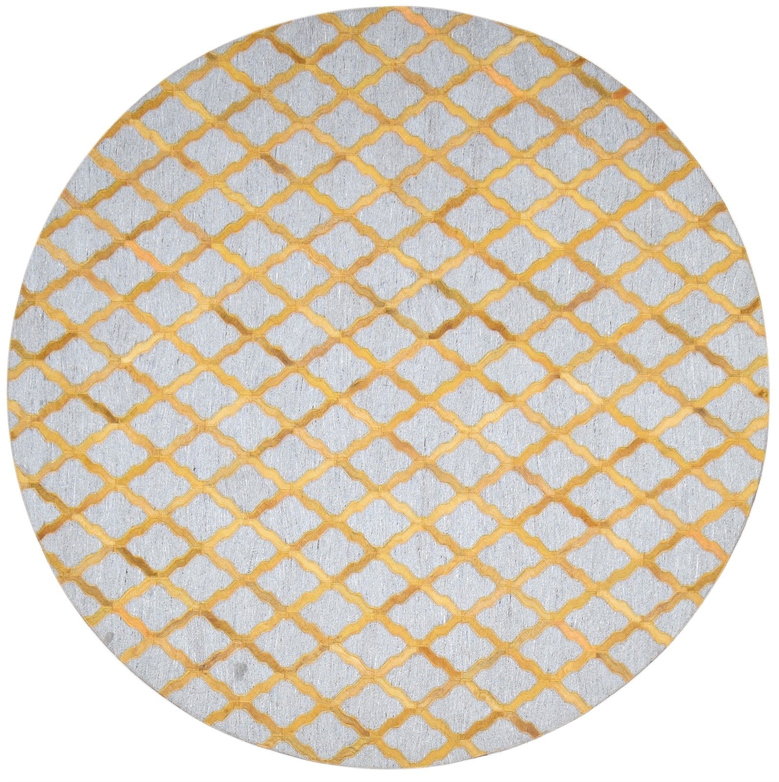 Gold Leather / Cotton Rug 6X6 Modern Hand Woven Moroccan Trellis Room Size   7864914837653