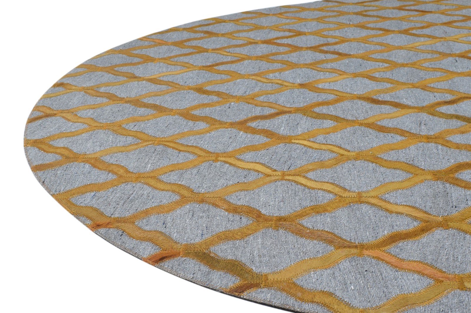 Gold Leather / Cotton Rug 6X6 Modern Hand Woven Moroccan Trellis Room Size   7864914837653