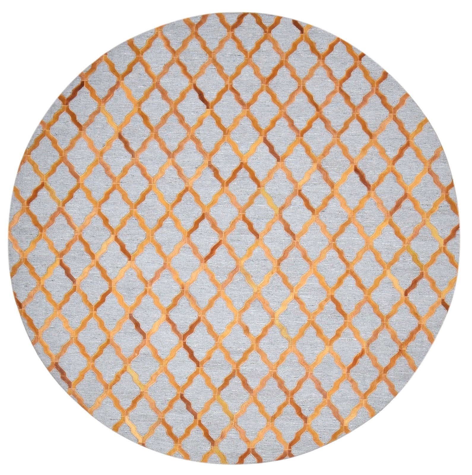 Gold Leather / Cotton Rug 6X6 Modern Hand Woven Moroccan Trellis Room Size Round   7864863391893
