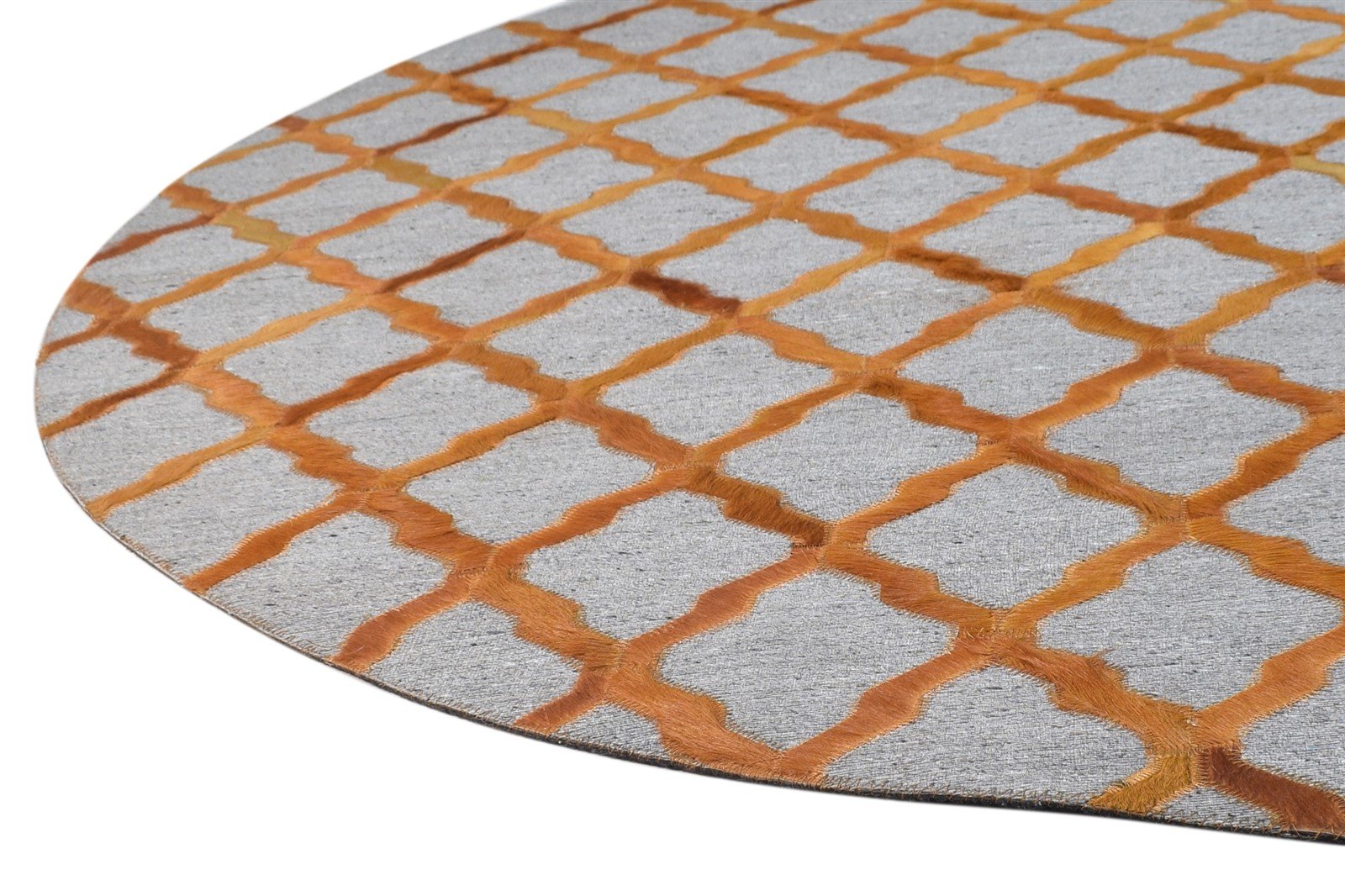 Gold Leather / Cotton Rug 6X6 Modern Hand Woven Moroccan Trellis Room Size Round   7864863391893
