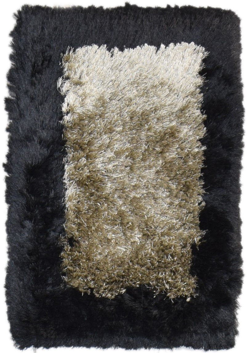 Gold Polyester Rug 2' X 3' Shag Hand Woven Scandinavian Modern Small Carpet   7864996626581
