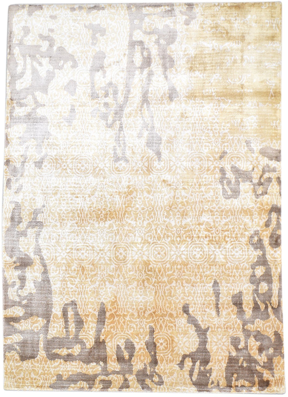 Gold Silk Rug 5' X 6' Modern Handloom Scandinavian Abstract Room Size Carpet   7864149442709