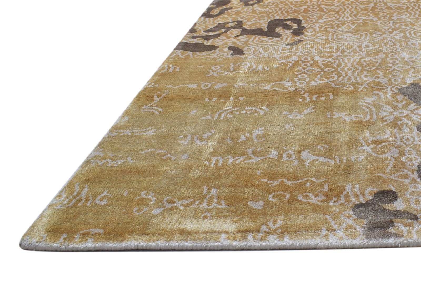 Gold Silk Rug 5' X 6' Modern Handloom Scandinavian Abstract Room Size Carpet   7864149442709