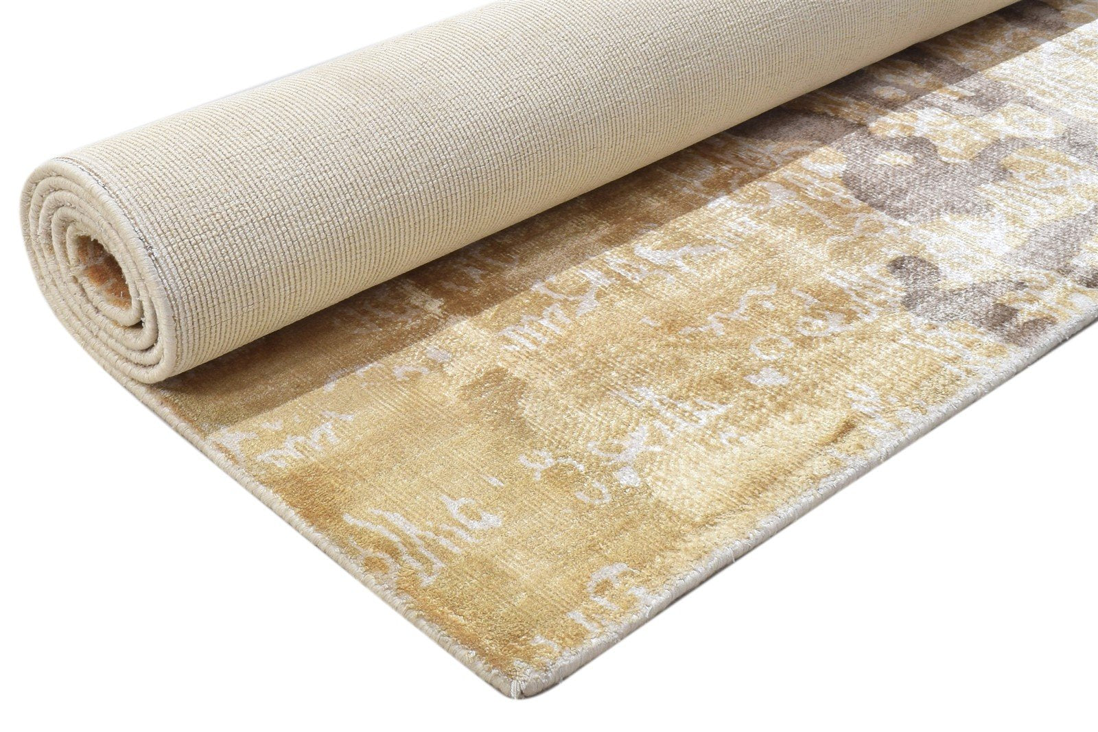 Gold Silk Rug 5' X 6' Modern Handloom Scandinavian Abstract Room Size Carpet   7864149442709