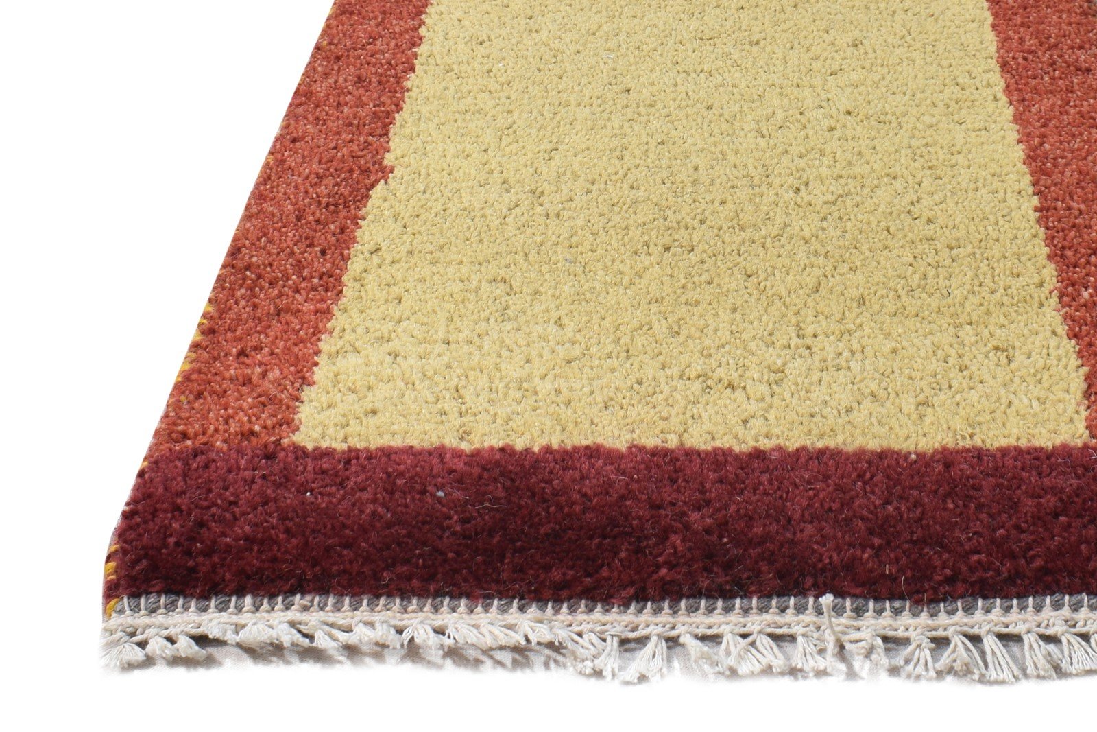 Gold Wool Rug 1' X 2' Modern Hand Knotted Scandinavian Bordered Small Carpet   7865058689173