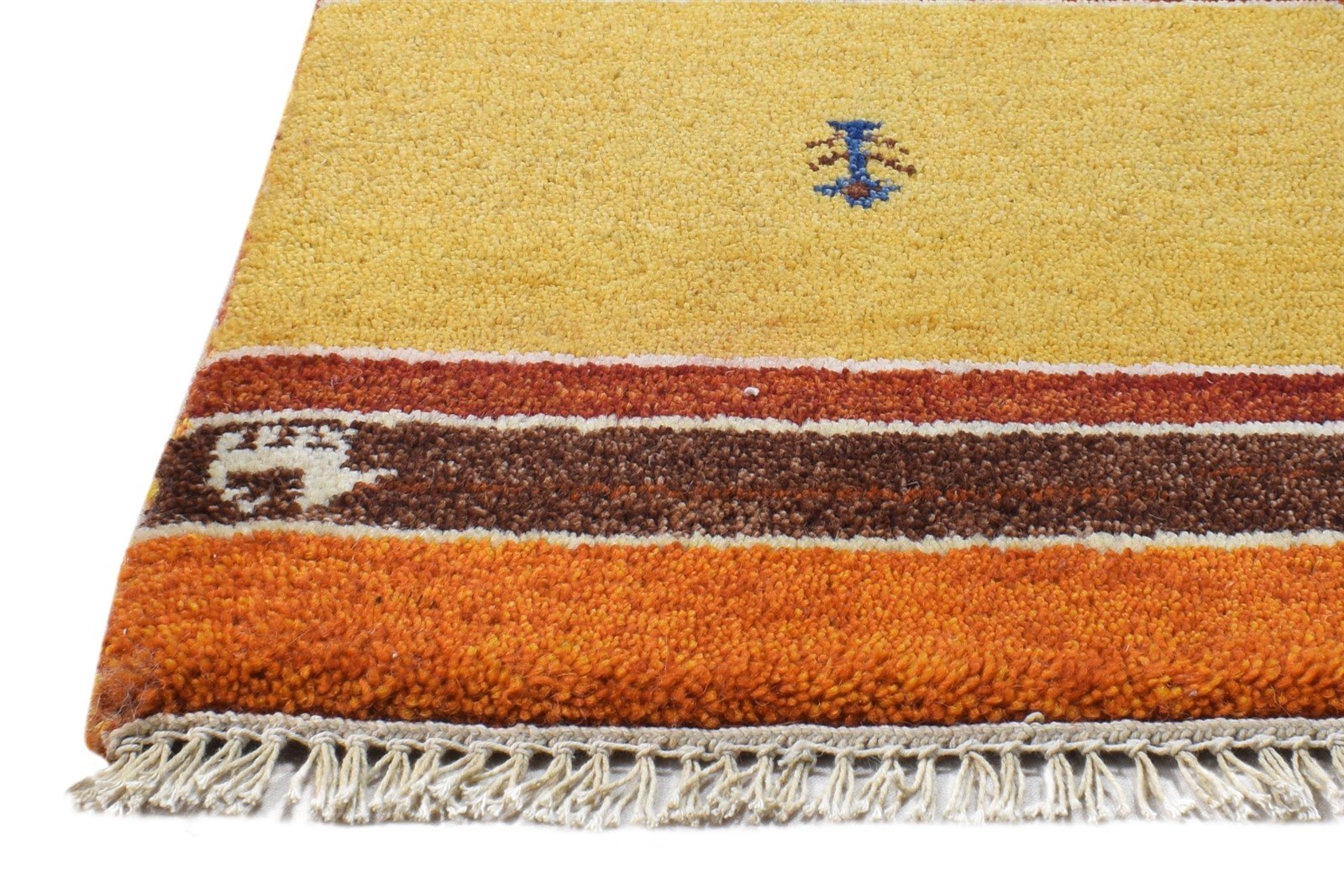 Gold Wool Rug 1' X 2' Southwestern Hand Knotted American Tribal Small Carpet   7865061408917