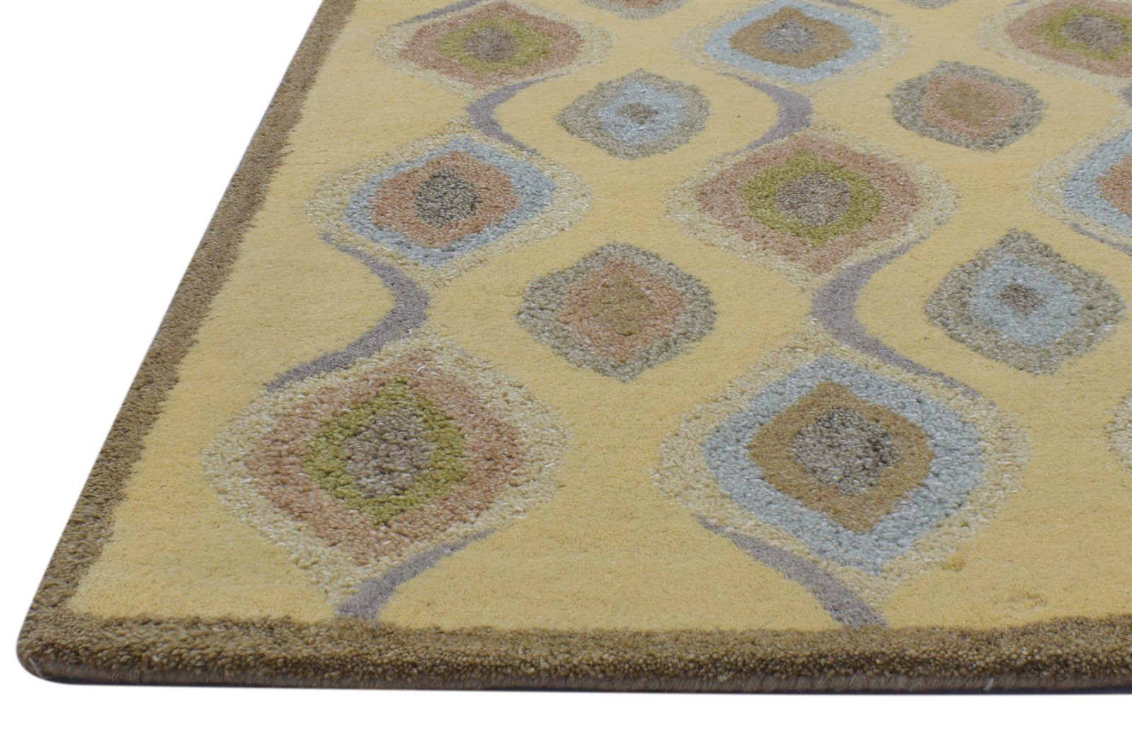 Gold Wool Rug 4' X 5' Modern Hand Tufted Moroccan Diamond Room Size Carpet   7864315674773