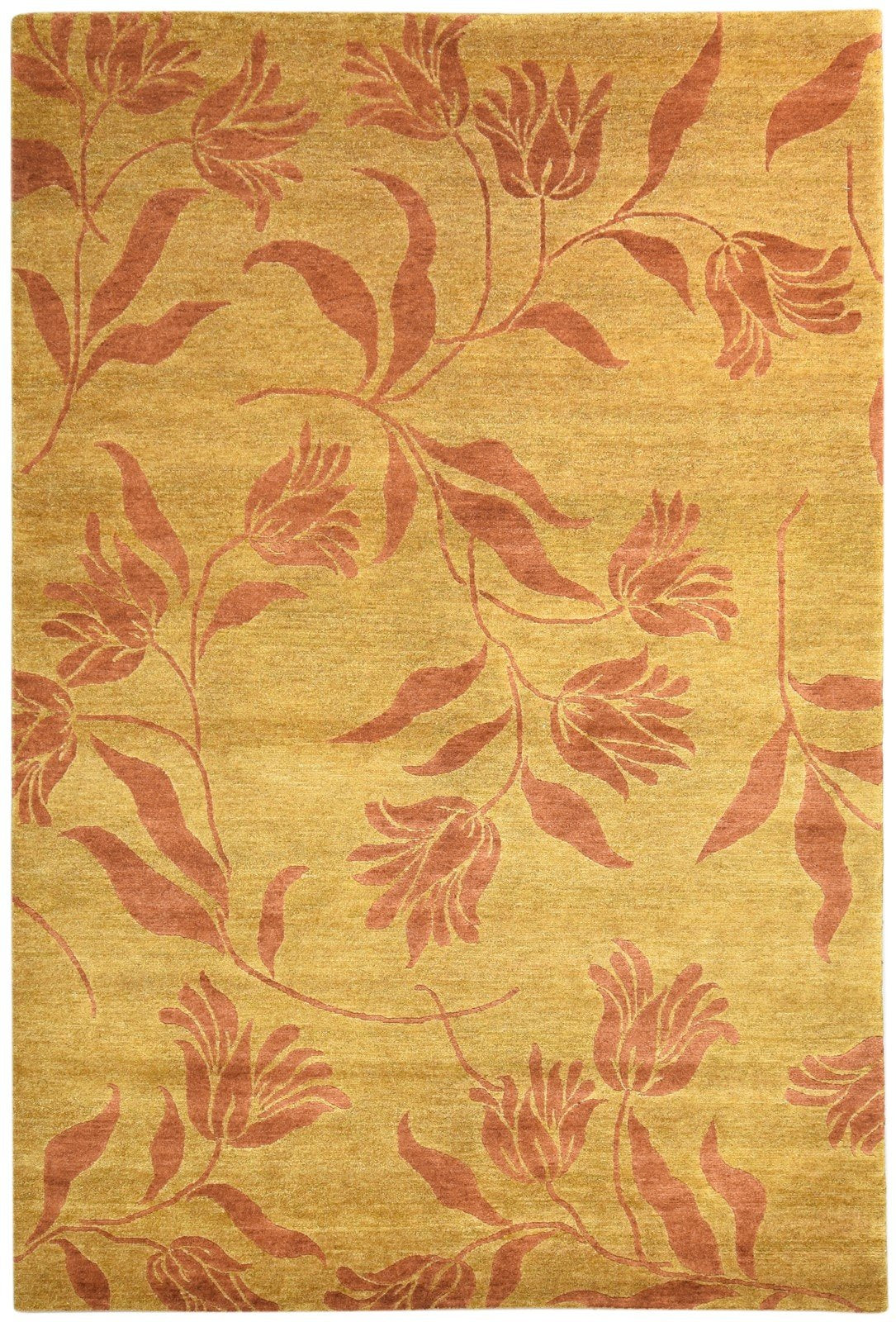 Gold Wool / Silk Rug 6' X 9' Modern Hand Knotted French Floral Room Size Carpet   7865094176917