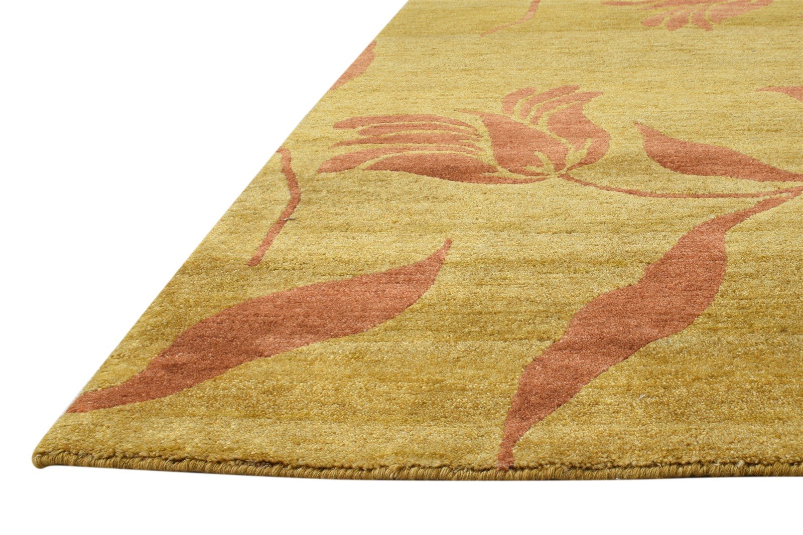 Gold Wool / Silk Rug 6' X 9' Modern Hand Knotted French Floral Room Size Carpet   7865094176917